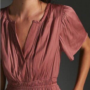 Anthropologie The Somerset Maxi Dress, Satin, Pink, Size Small, EUC